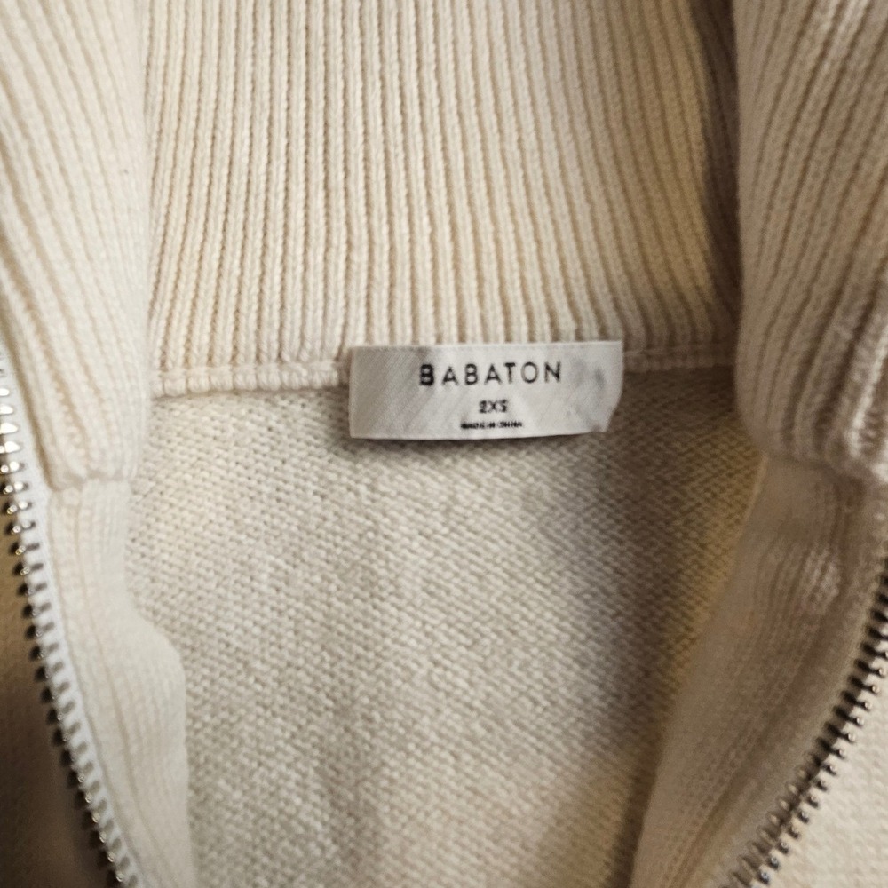 Babaton Aritzia Striped Quarter Zip Sweater Cream Navy Nautical XXS